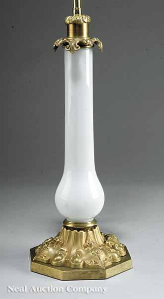 Appraisal: An Antique French Brass-Mounted White Opaline Glass Table Lamp the