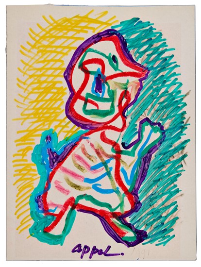 Appraisal: KAREL APPEL Silhouette Pen and ink and pastel on card