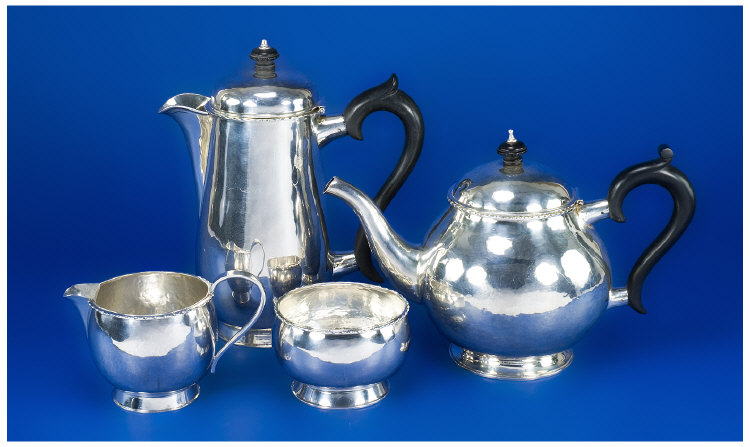 Appraisal: s Silver Four Piece Tea And Coffee Service Planished Interior