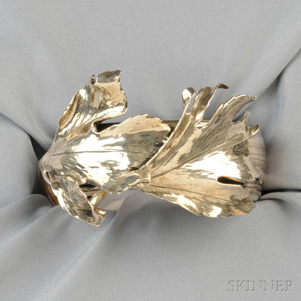 Appraisal: Sterling Silver Cuff Bracelet Mario Buccellati designed as a leaf