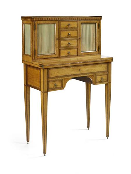 Appraisal: A satinwood harewood and tulipwood bonheur du jour In the