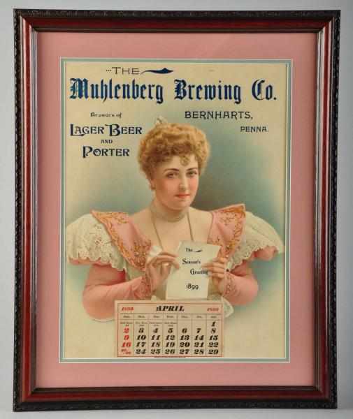 Appraisal: Framed Muhlenberg Brewing Company Calendar Description Bernharts PA Cardboard calendar