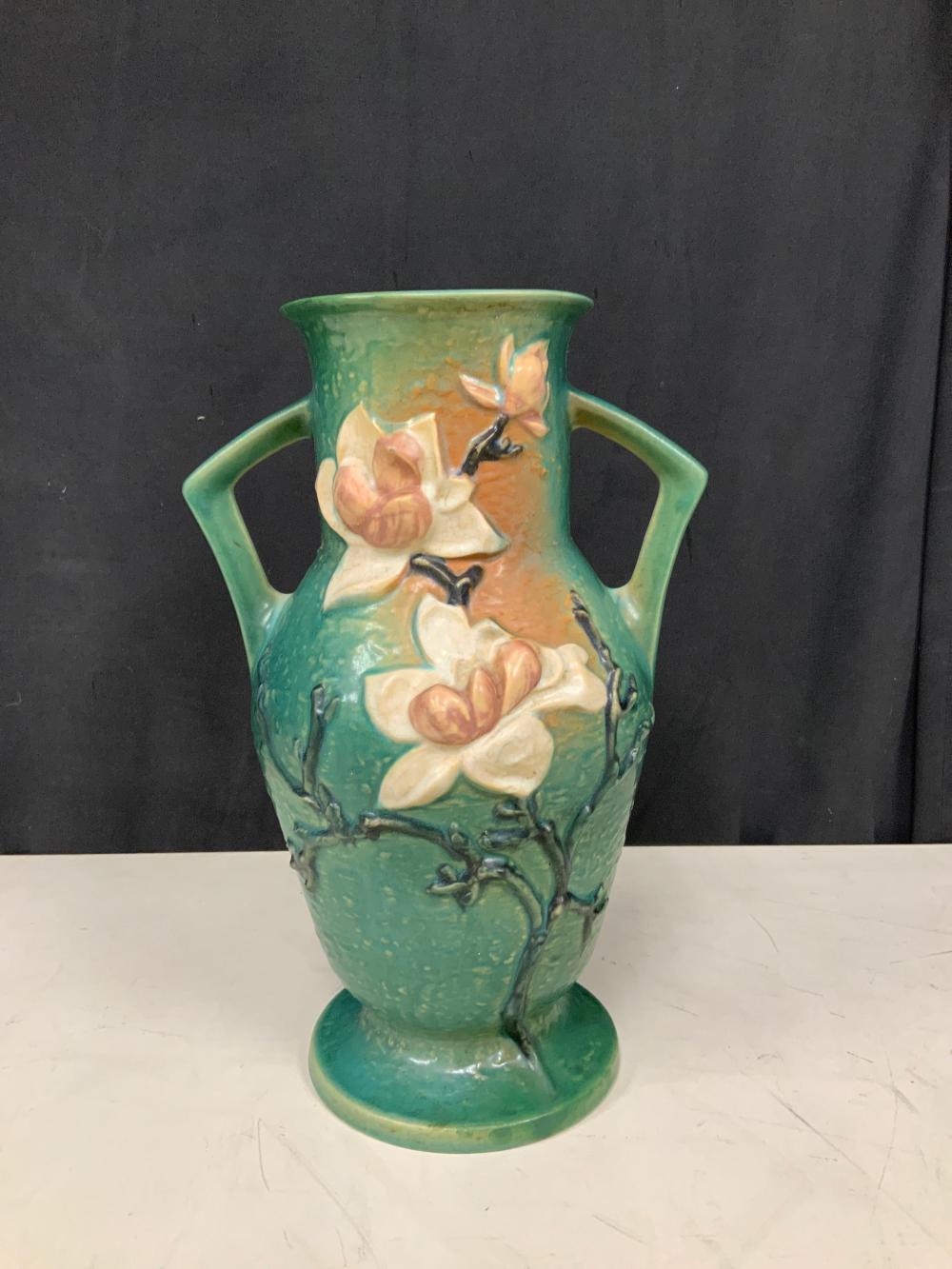 Appraisal: ROSEVILLE MAGNOLIA TWO-HANDLE VASE H INRoseville Magnolia' Two-Handle Vase Dimensions