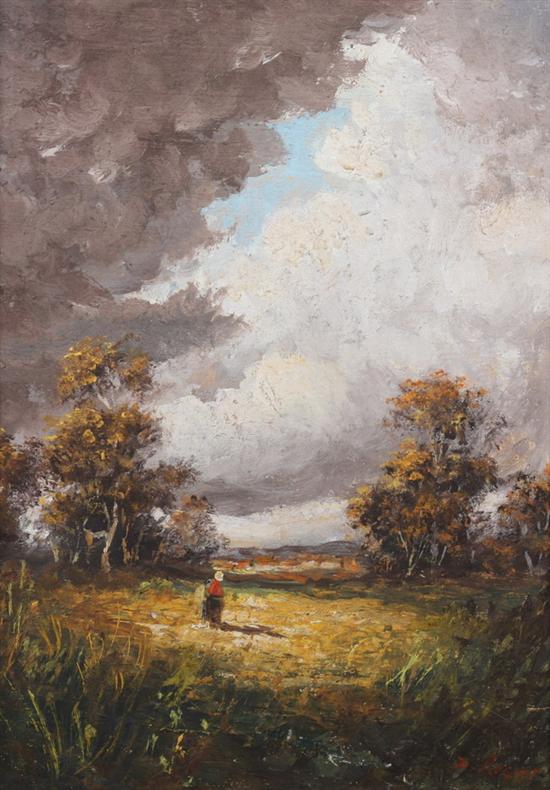 Appraisal: H AUGIER French th th century FIELDS WITH STORM APPROACHING