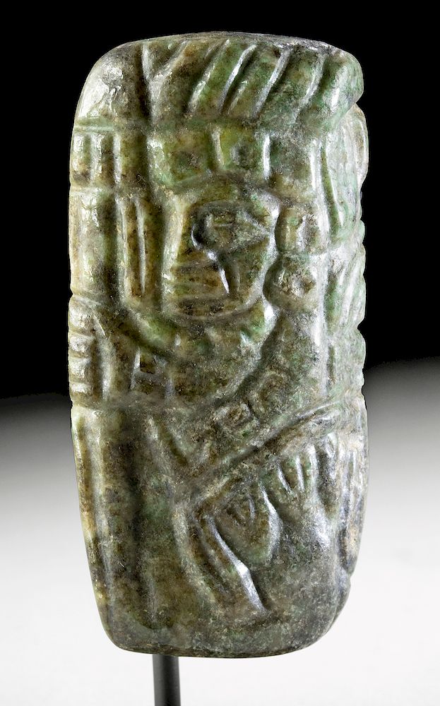 Appraisal: Finely Carved Maya Jade Pendant w Standing Warrior Pre-Columbian Mayan