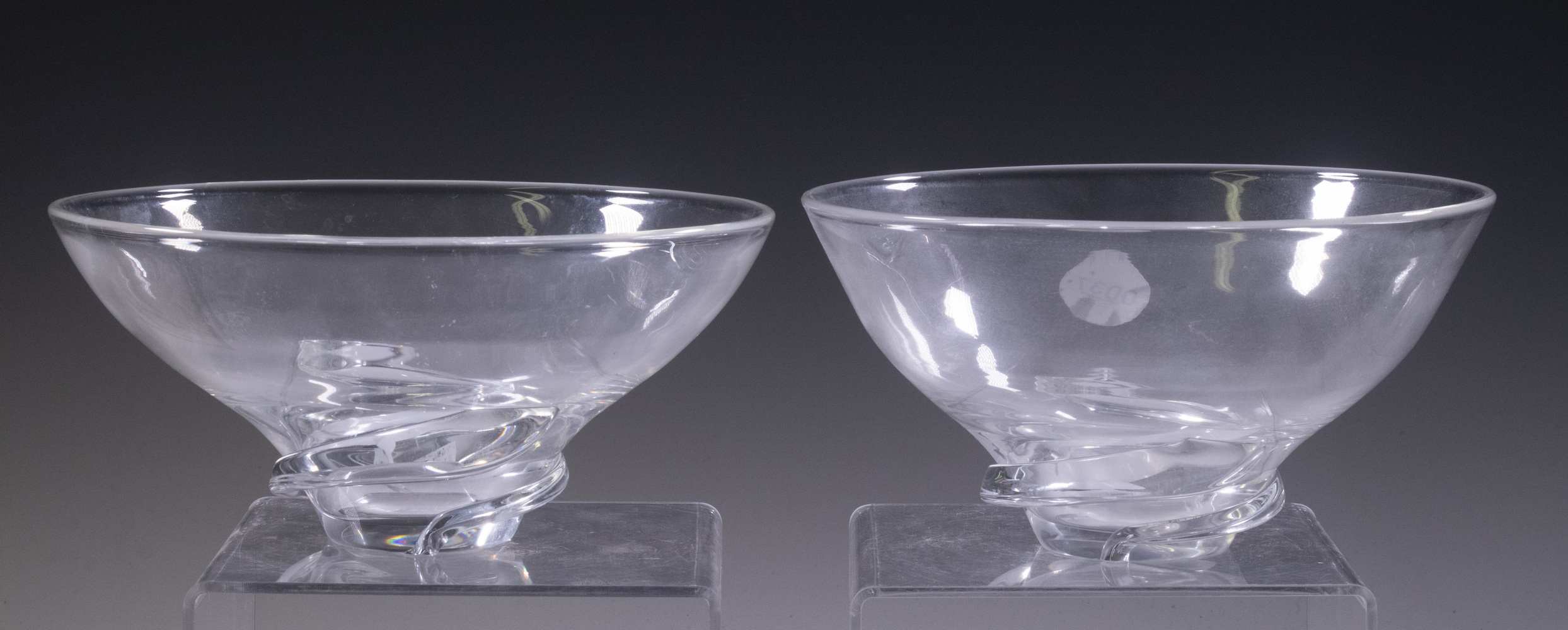 Appraisal: PR STEUBEN GLASS SPIRAL BOWLS Pair of American Clear Art