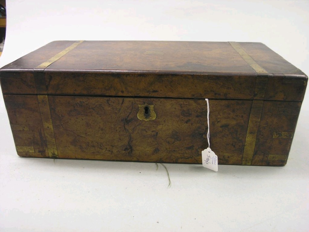 Appraisal: A Victorian burr walnut and brass-mounted writing box in -