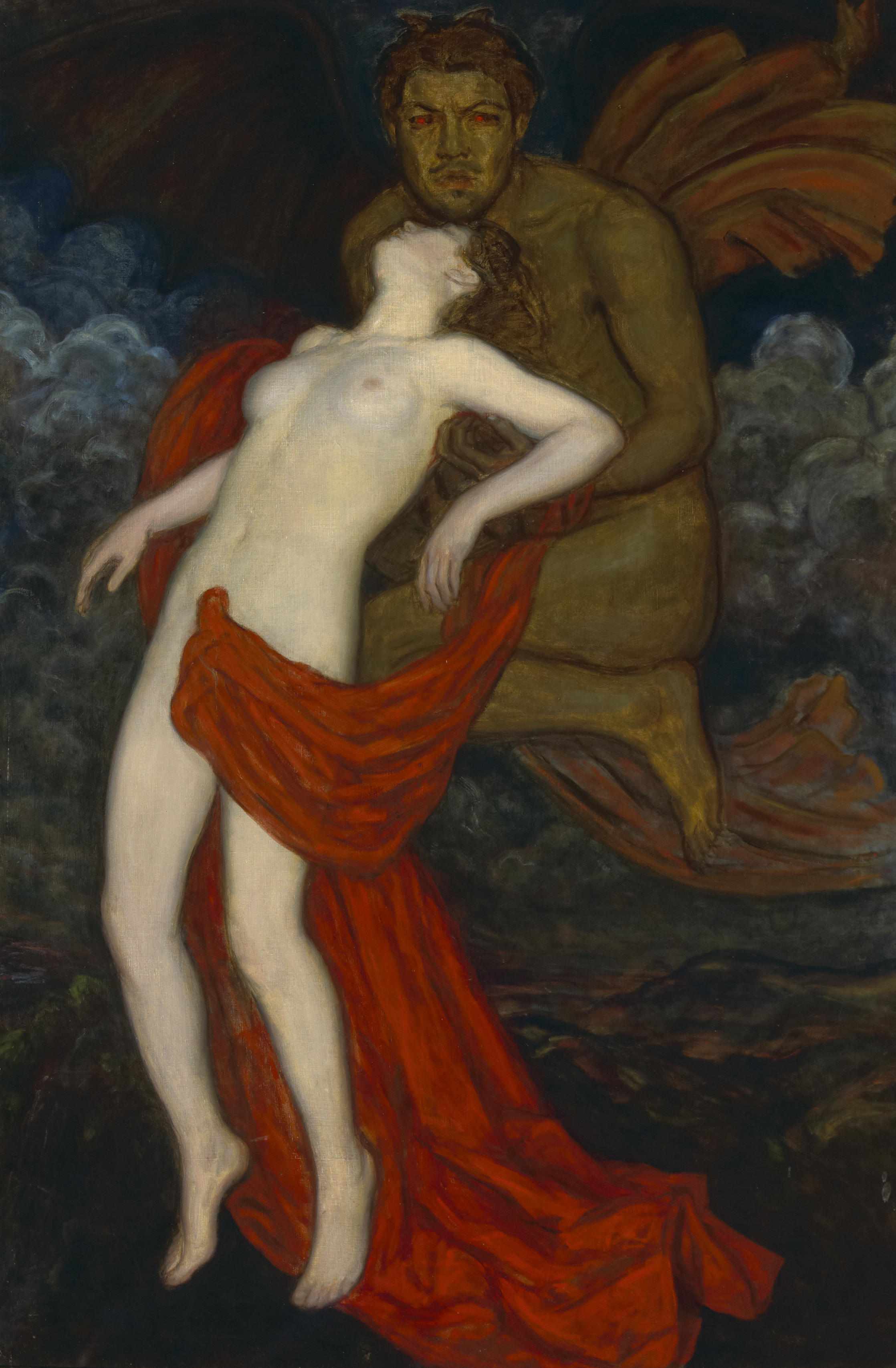 Appraisal: Artist Unknown Untitled Nude with winged demon unsignedoil on canvas