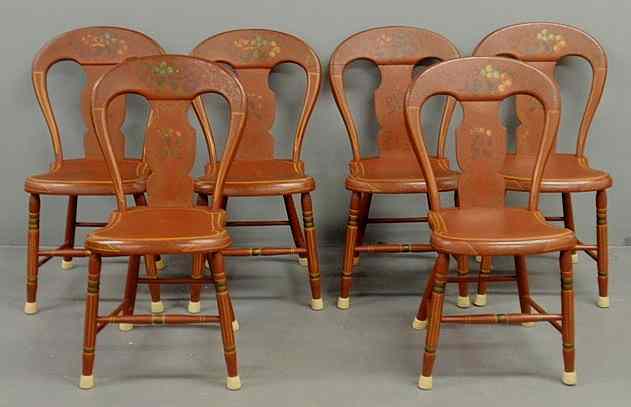 Appraisal: Set of six paint decorated balloon seat side chairs early