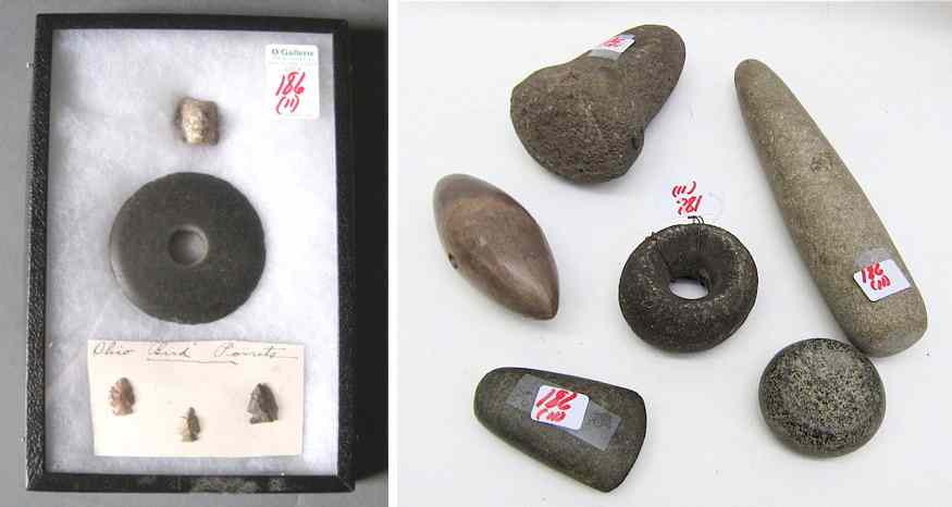 Appraisal: COLLECTION OF ARCHAIC STONE IMPLEMENTS bird points plus a game