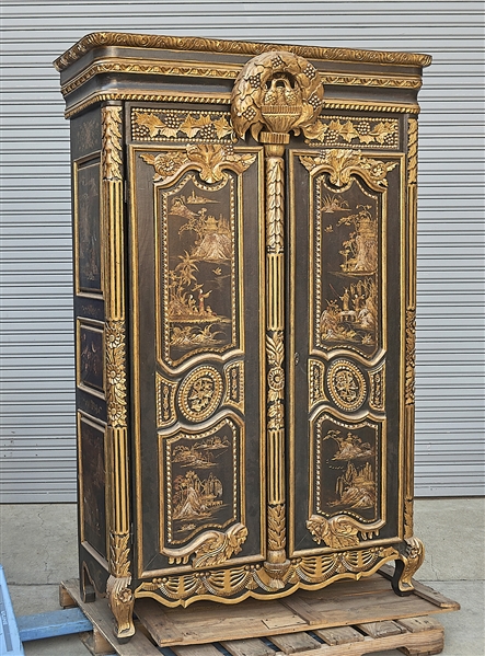 Appraisal: Large Chinese gilt and painted wood cabinet molded and relief