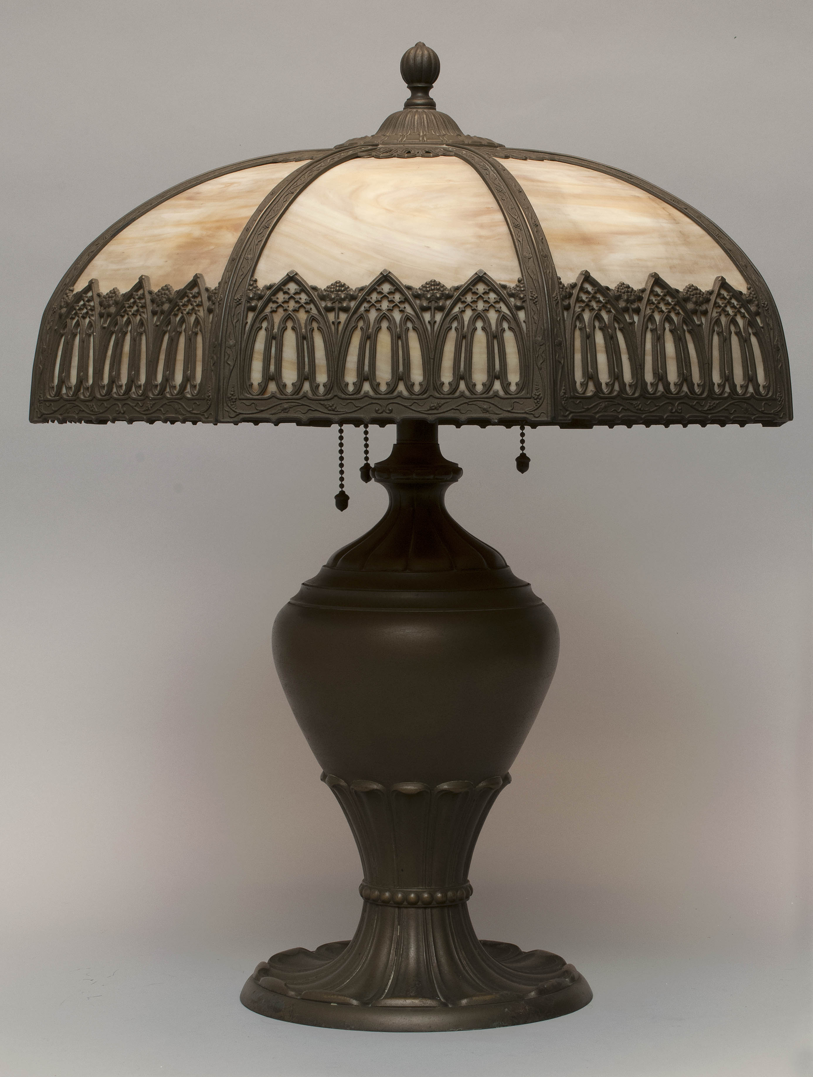 Appraisal: SLAG GLASS PANEL TABLE LAMP Mid- th CenturyOctagonal domed shade