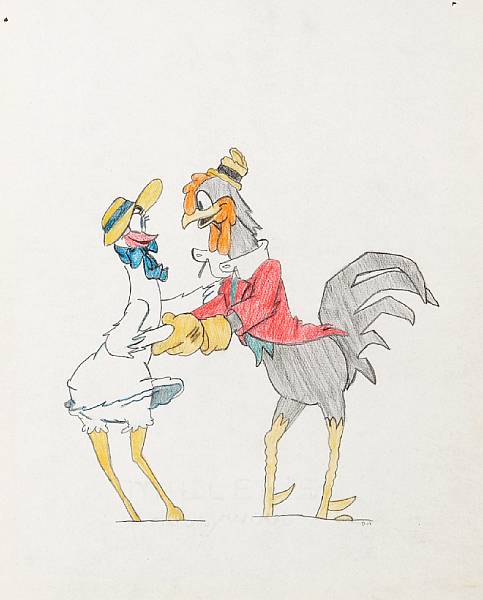 Appraisal: Eight Walt Disney drawings from Cock o the Walk pencil