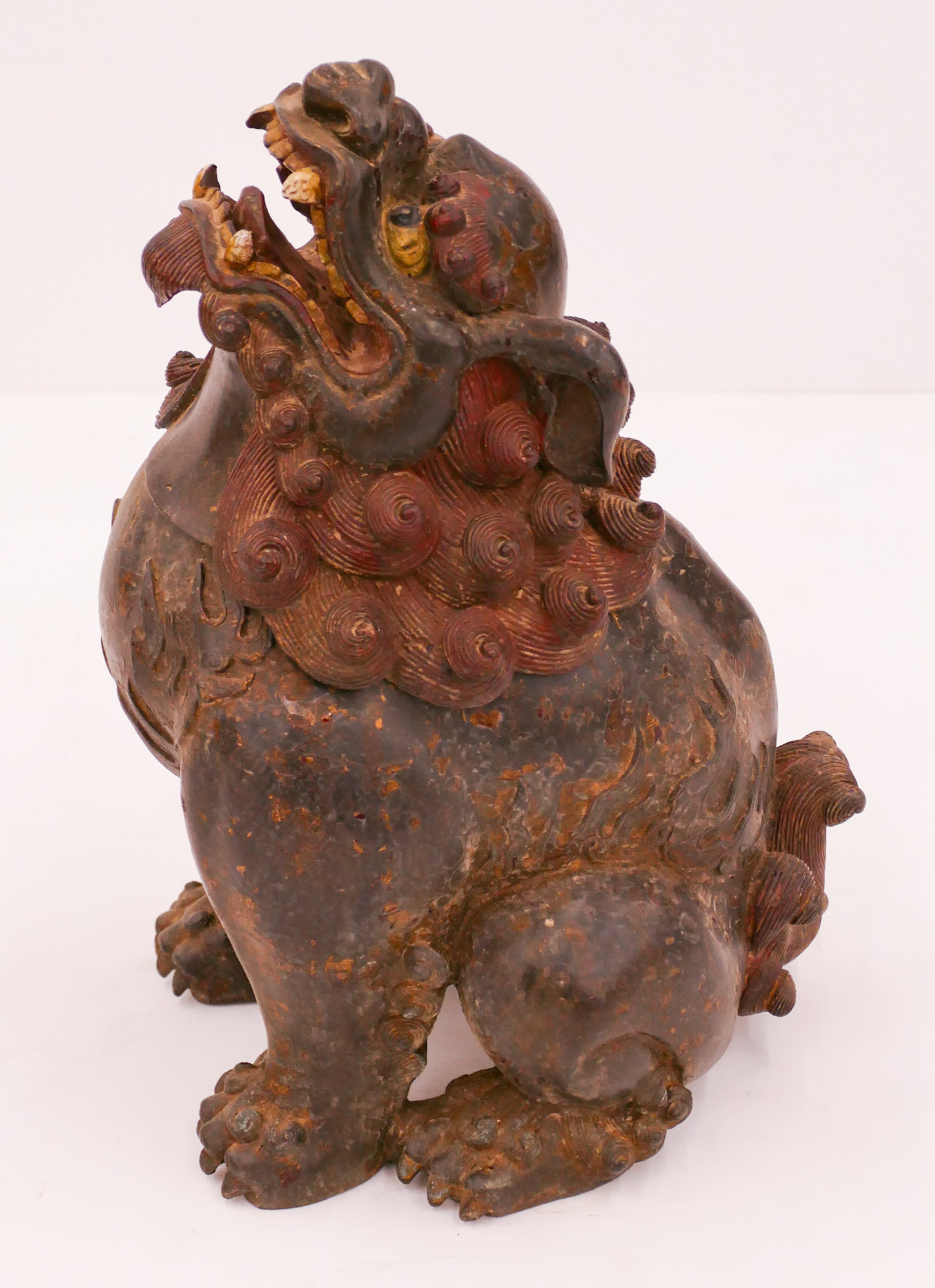 Appraisal: Chinese Lacquered Bronze Foo Lion Censer ''x '' Figural fierce