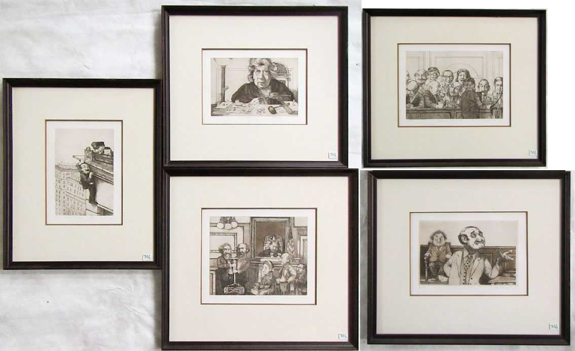 Appraisal: CHARLES BRAGG FIVE ETCHINGS California b Court Scenes Small Claims