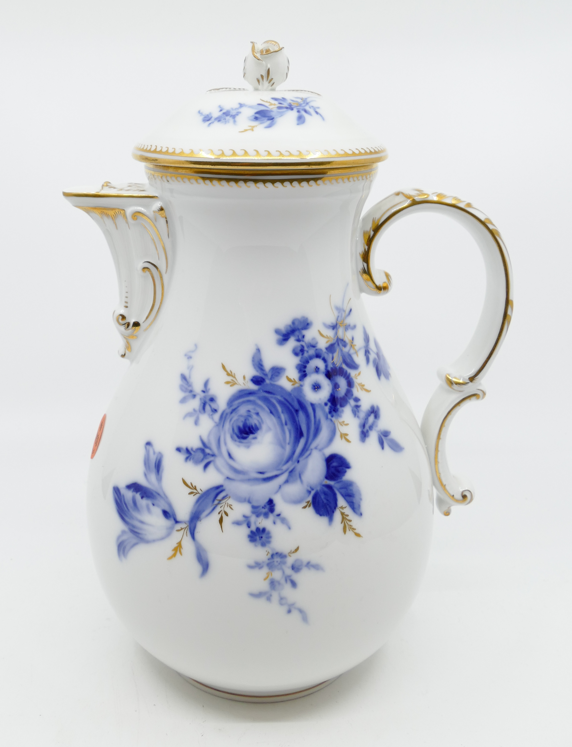 Appraisal: Meissen Blue Flowers Porcelain Coffee Pot Gilt decoration rose lid