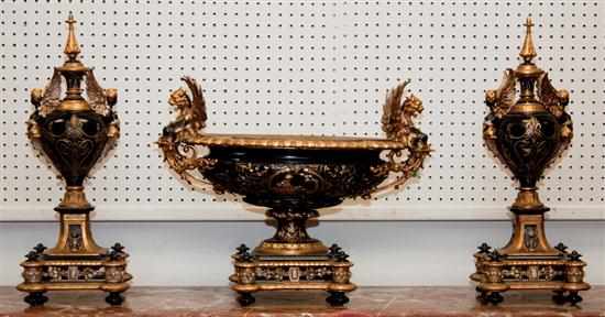 Appraisal: Continental painted gilt-metal three-part garniture set Estimate - All property