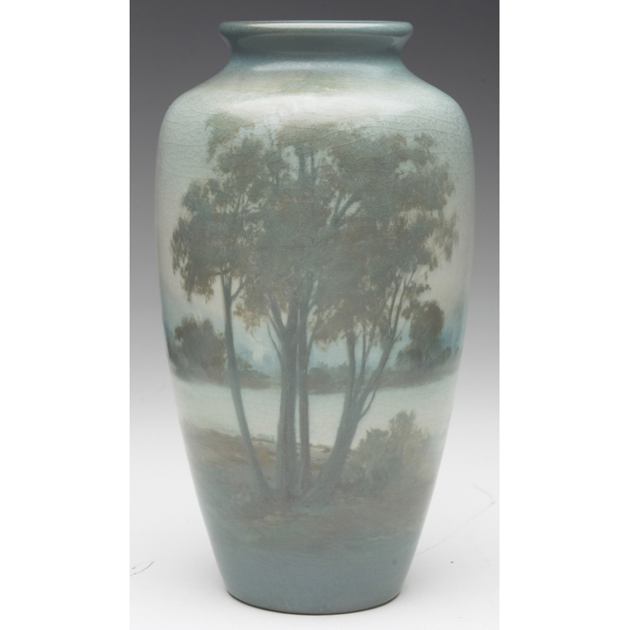 Appraisal: Nice Rookwood vase Vellum glaze with a beautifully executed river