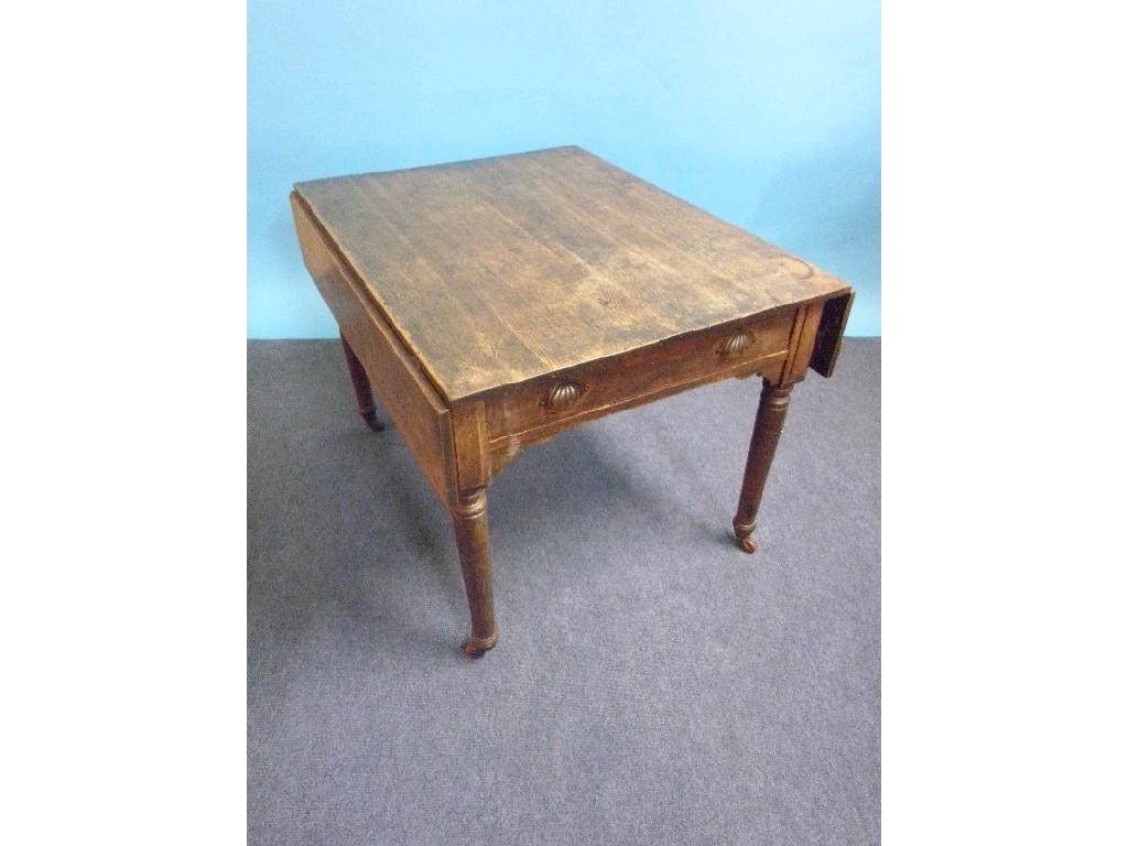 Appraisal: thC oak drop leaf table with frieze drawer on turned