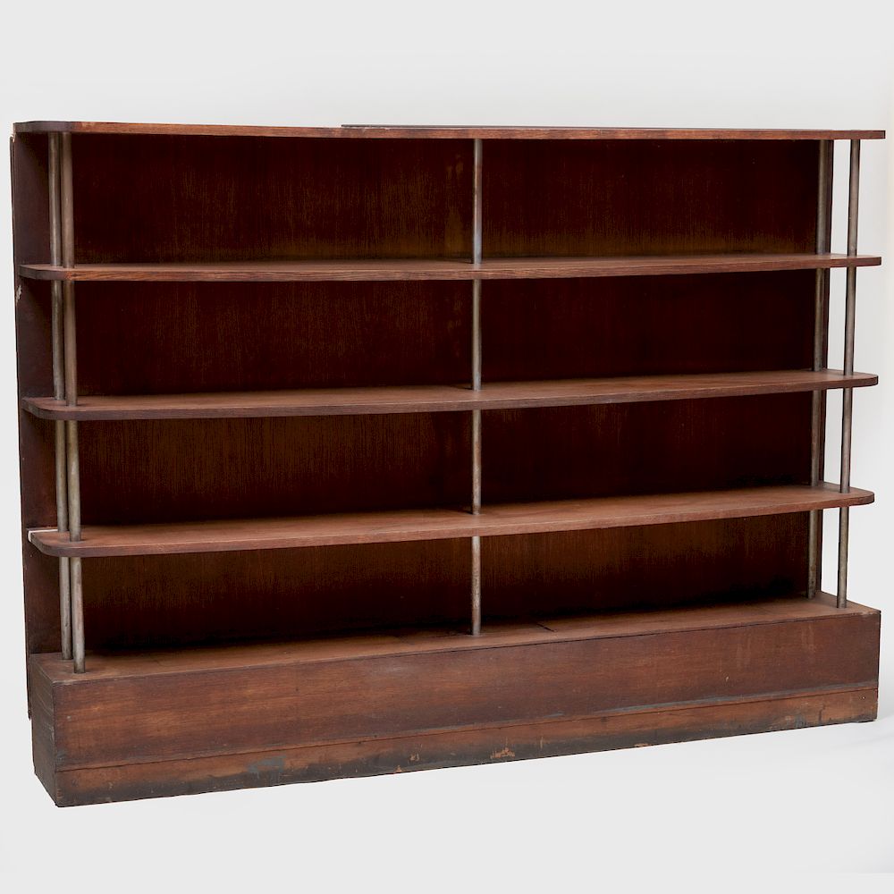 Appraisal: Art Deco Oak and Chromed Brass Bookcase Attributed to Gilbert