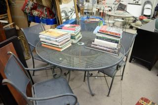 Appraisal: Five piece lot including mesh metal table and four armchairs