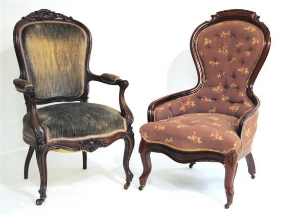 Appraisal: Two Victorian chairs a lady's side chair rosewood tufted back