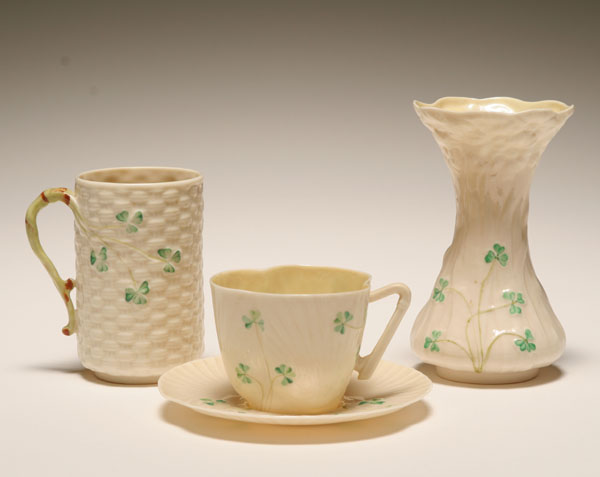 Appraisal: Belleek Irish porcelain table articles with shamrock decoration Items include