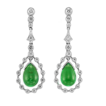 Appraisal: Pair of Emerald and Diamond Pendant-Earrings Estimate -