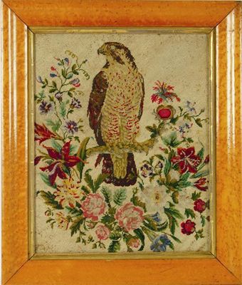 Appraisal: A th century needlework picture a bird of prey on