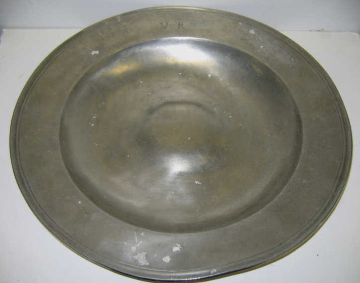 Appraisal: CONTINENTAL PEWTER DIP CHARGER Circa th century illegible marks monogrammed