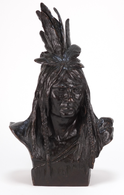 Appraisal: THEODORE BAUR CHIEF CRAZY HORSE BRONZE SCULPTURE New York Germany