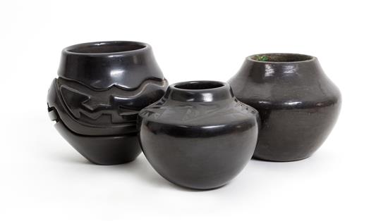 Appraisal: Sale Lot Three Blackware Pueblo Jars including a San Ildefonso