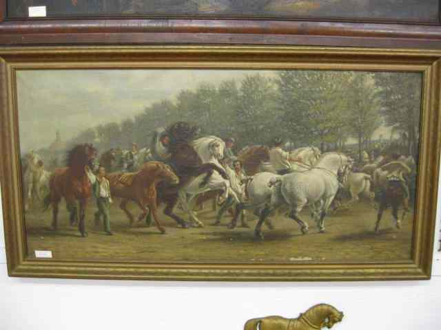 Appraisal: D French Oil on Canvas ''Bringing in the Horses'' copy