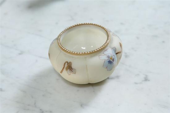 Appraisal: HANDPAINTED DRESSER JAR Melon ribbed milk glass with a matte