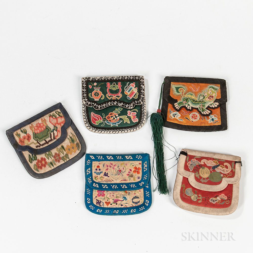 Appraisal: Five Embroidered Purses Five Embroidered Purses China th century one