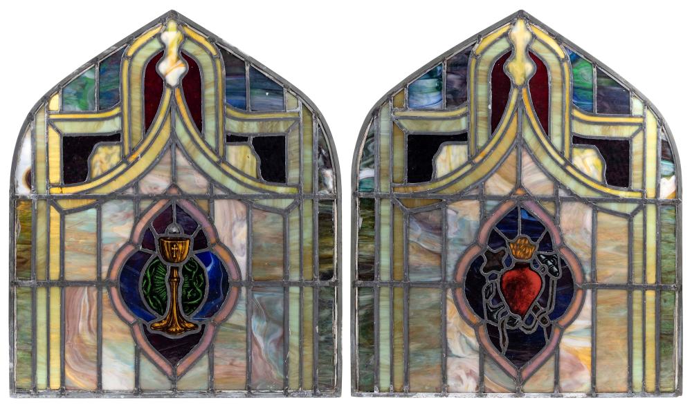 Appraisal: PAIR OF GOTHIC-STYLE STAINED GLASS PANELS LATE TH EARLY TH