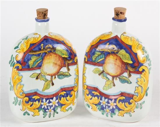 Appraisal: Sale Lot A Pair of Italian Glazed Pottery Flasks Height