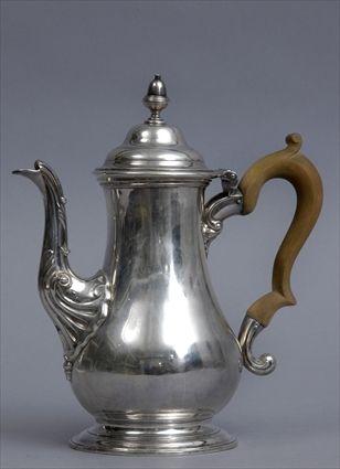 Appraisal: LATE GEORGE II SILVER BALUSTER-FORM COFFEE POT Marks for W