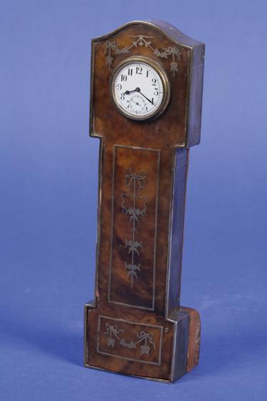 Appraisal: A MINIATURE TORTOISESHELL AND SILVER PIQUE LONGCASE CLOCK the case