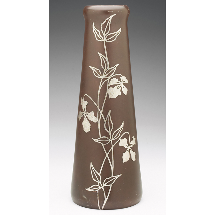 Appraisal: Heintz vase large form in bronze appliedsilver overlay floral design