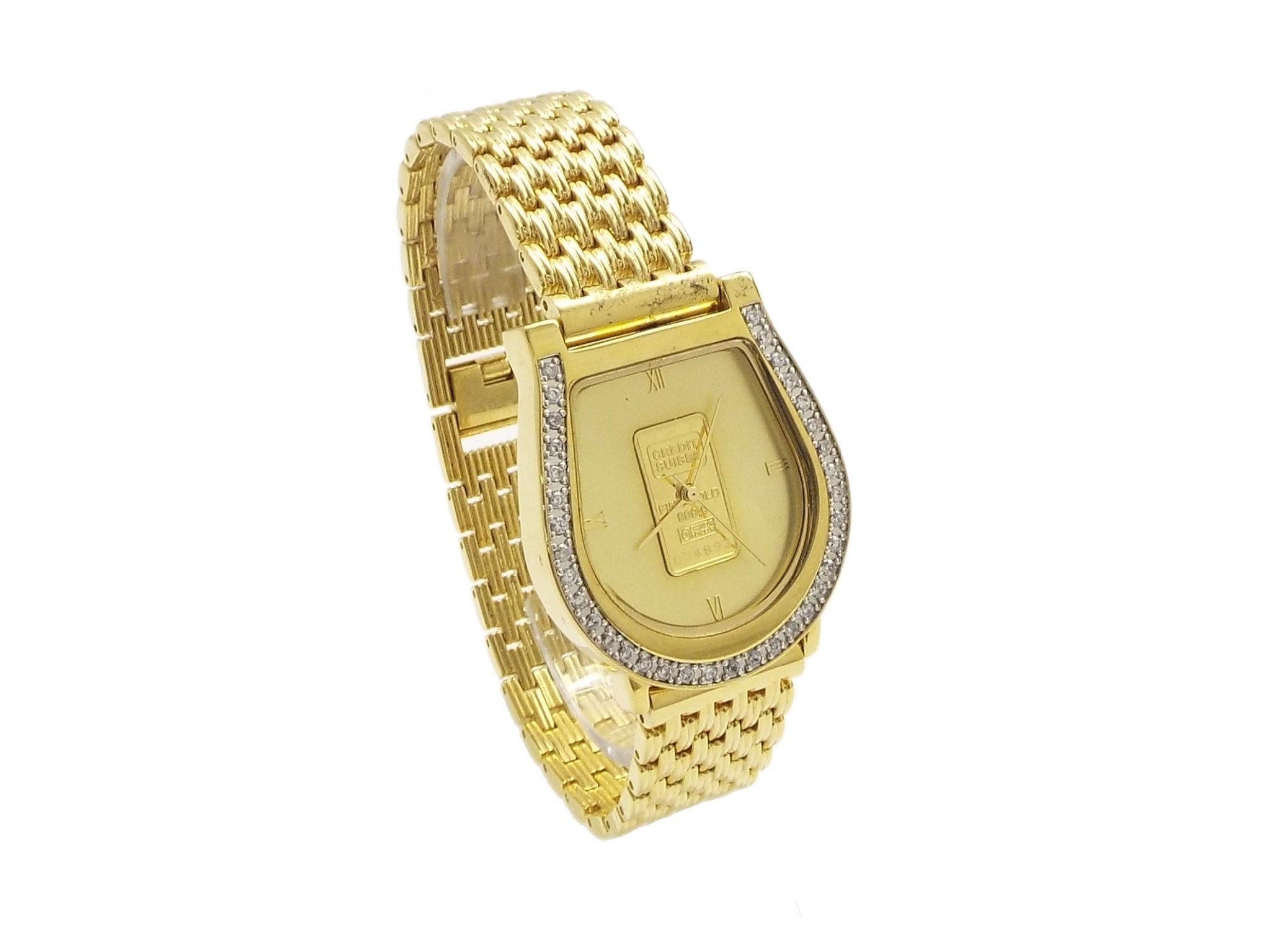 Appraisal: Gentleman's gold plated horseshoe shaped bracelet watch the dial set