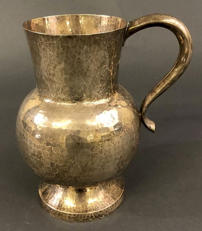 Appraisal: Mexican Hammered Sterling Silver Pitcher Mexican hammered sterling silver pitcher