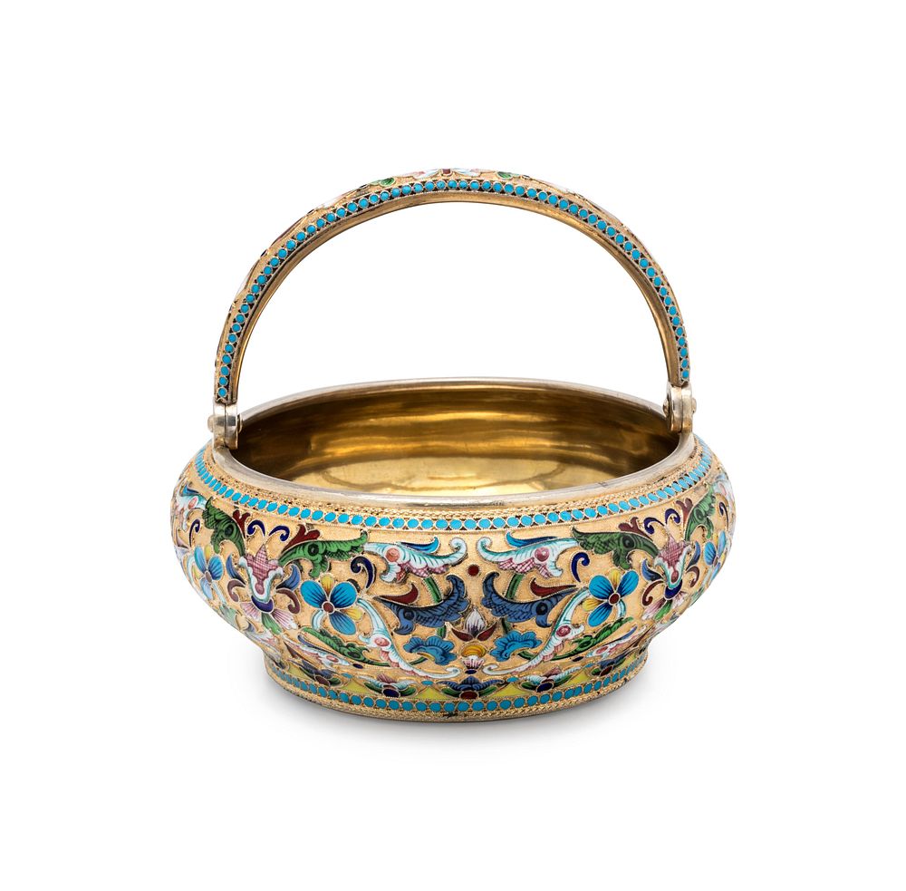 Appraisal: A Russian Silver-Gilt and Shaded Enamel Sugar Bowl A Russian