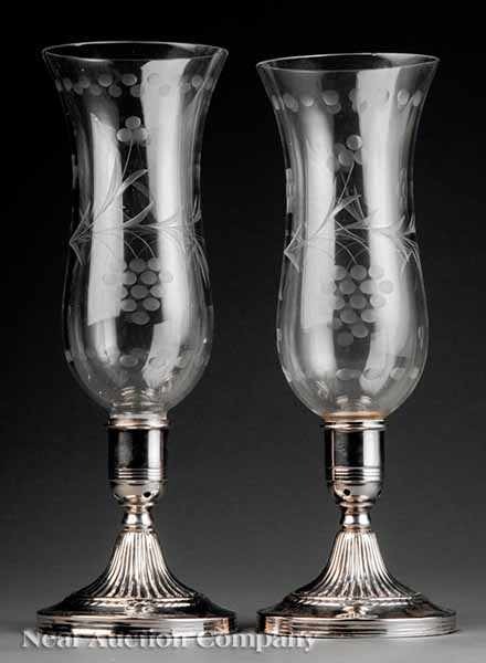 Appraisal: A Pair of English Silverplate and Crystal Photophores vintage-cut baluster