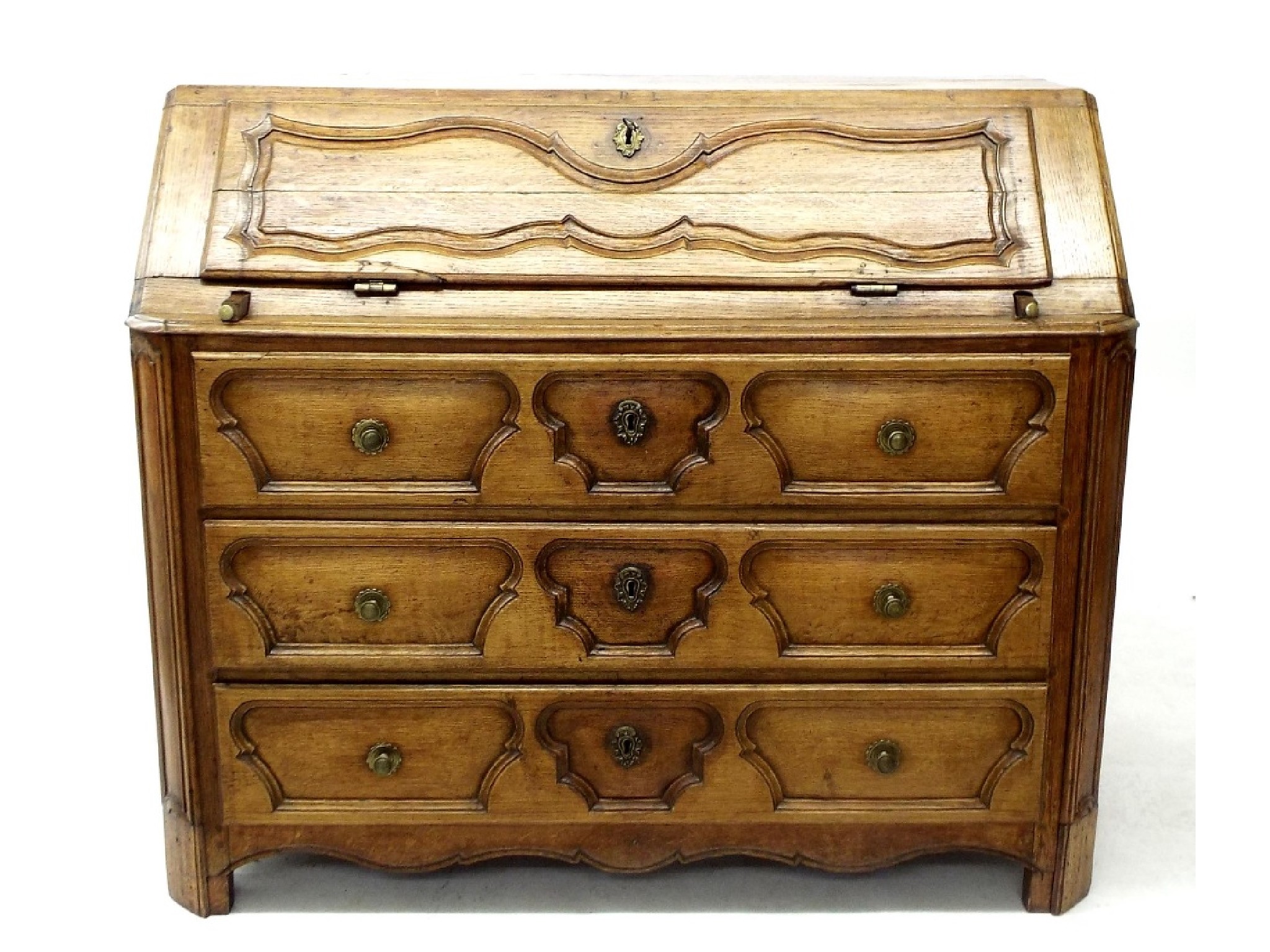 Appraisal: Substantial th century Continental oak bureau the fall front beneath