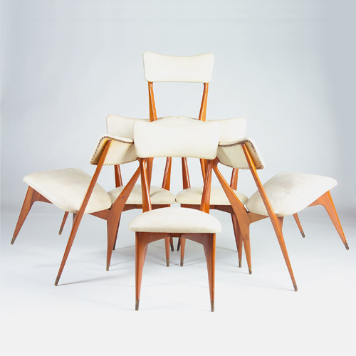 Appraisal: ICO PARISI Set of six dining side chairs with off-white