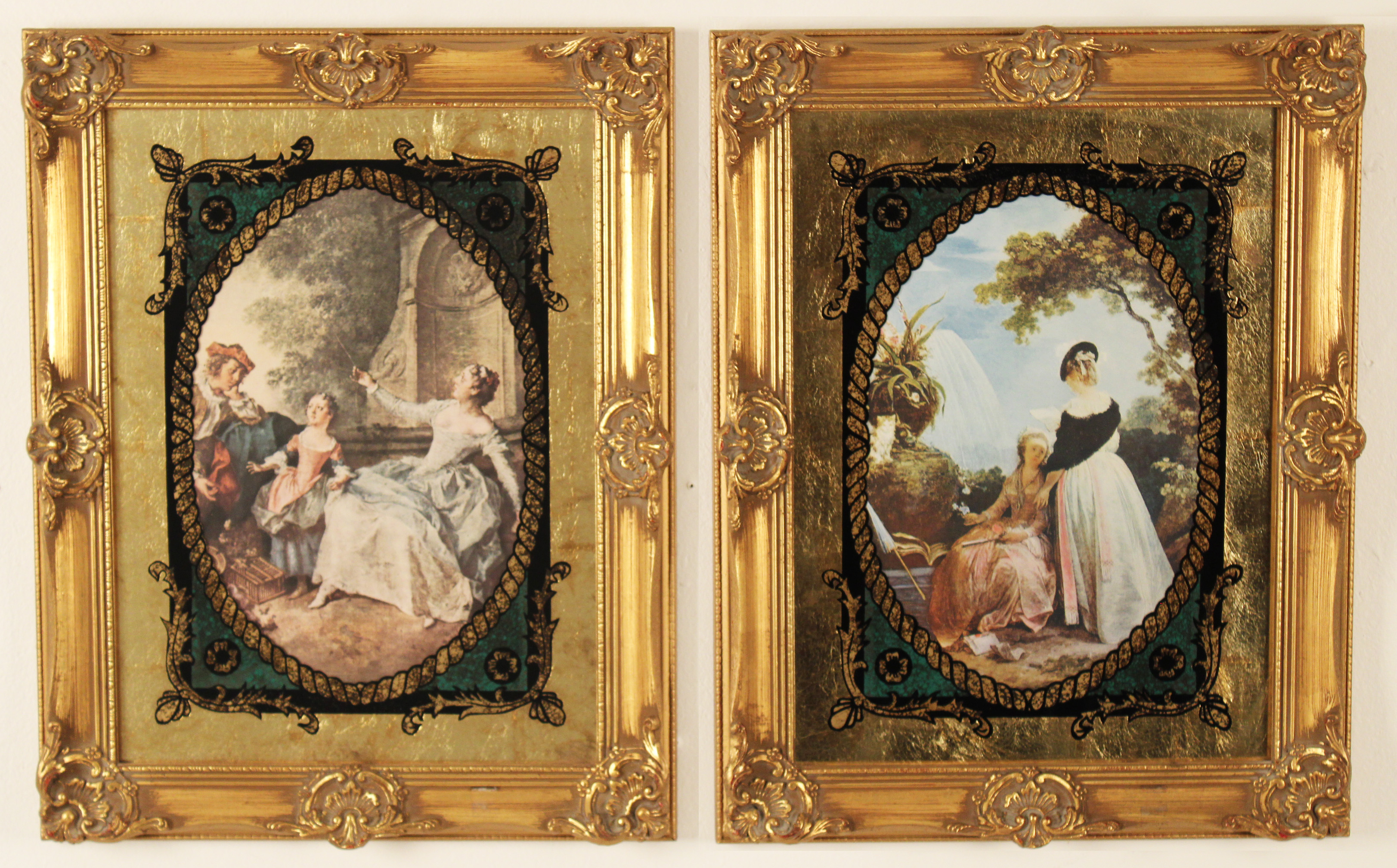 Appraisal: PR OF EGLOMISED LITHOGRAPHS IN FRAME Pair of eglomised lithographs