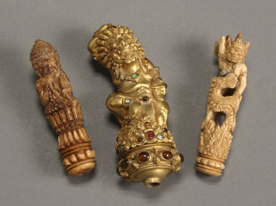 Appraisal: Three Southeast Asian Ritual Dagger Handles th- th Century Consisting