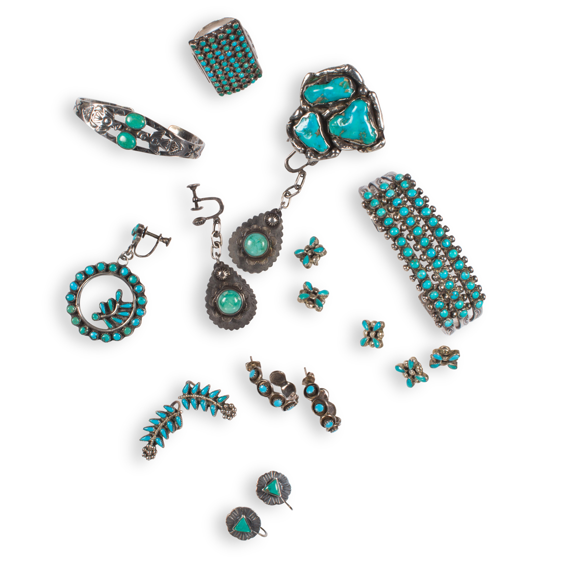 Appraisal: A GROUP OF TURQUOISE AND SILVER JEWELRY A group of