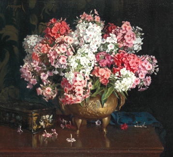 Appraisal: Carl Hampel - Phlox Still Life oil on canvas signed